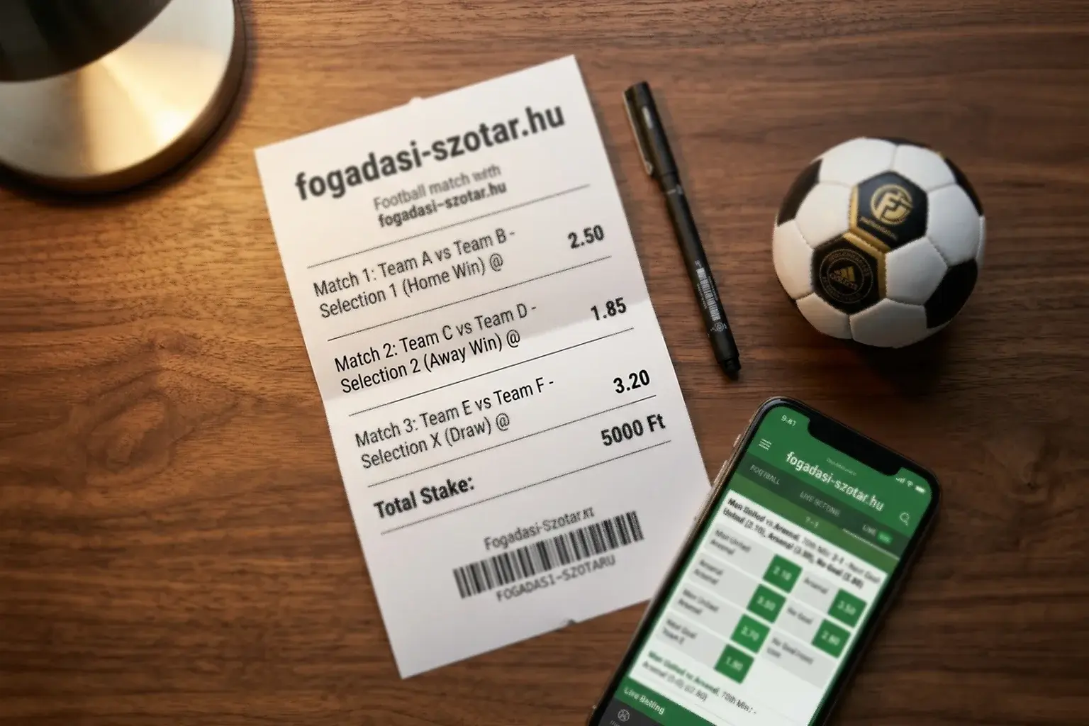 Fogadási szelvény focilabdával és szorzókkal