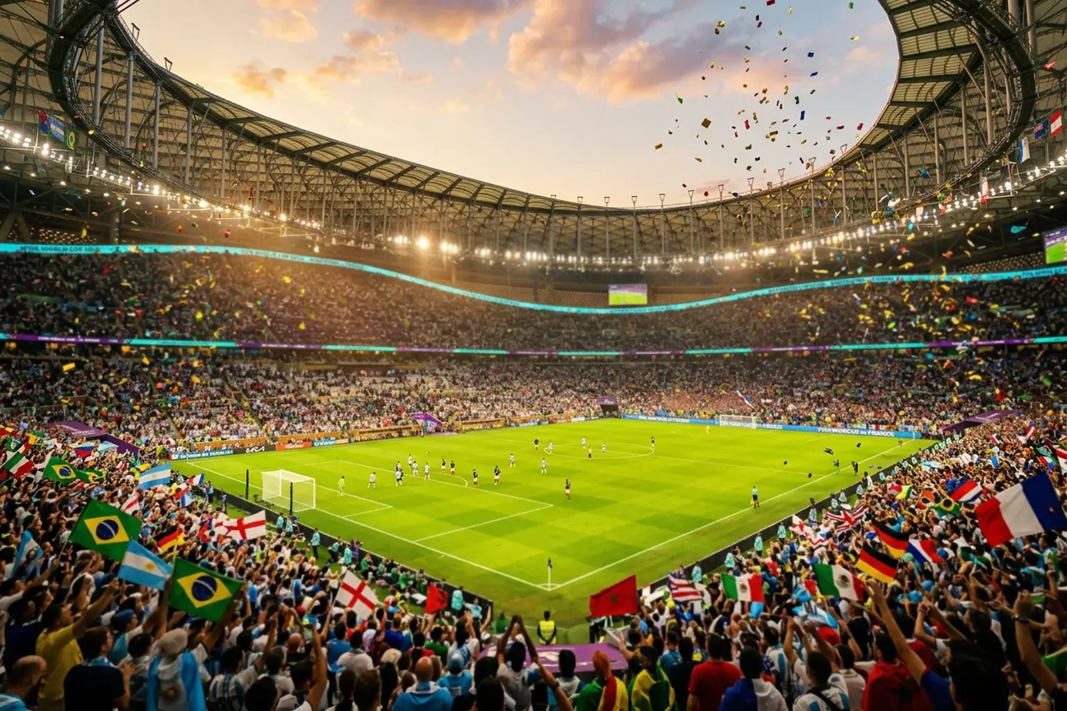 A 2026-os labdarúgó-világbajnokság stadionja telt lelátókkal és zöld gyeppel